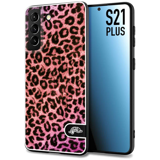 CUSTOMIZZA - Custodia cover nera morbida in tpu compatibile per Samsung S21 PLUS leopardato maculato donna rosa leopard