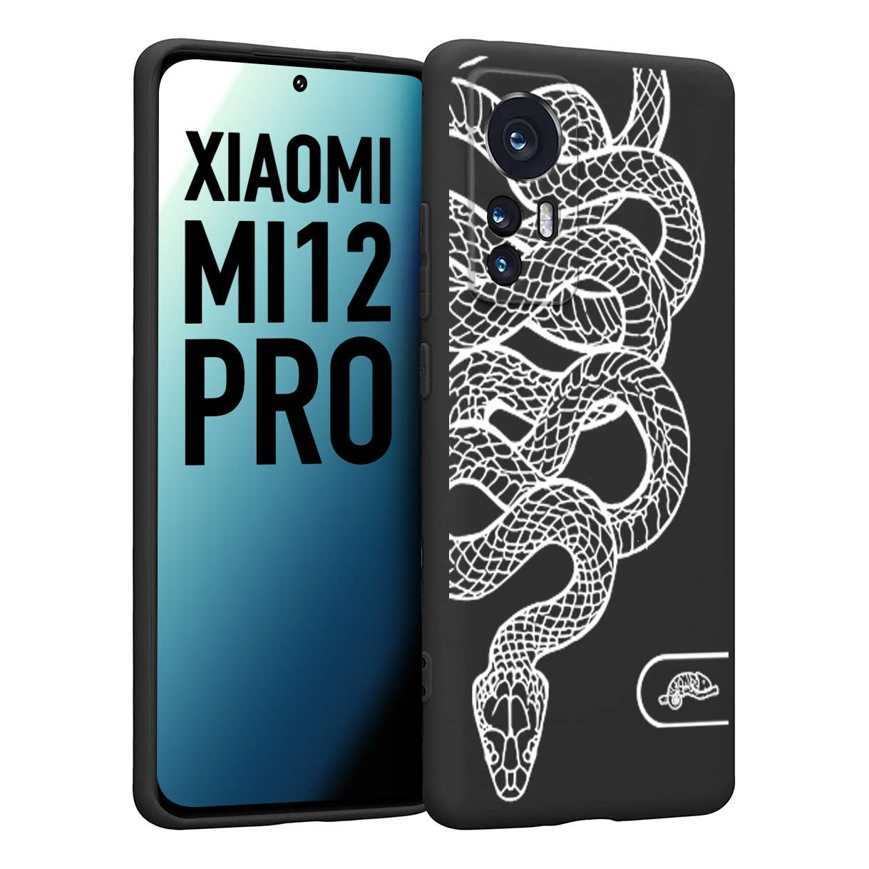 CUSTOMIZZA - Custodia cover nera morbida in tpu compatibile per Xiaomi 12 PRO serpente snake bianco a rilievo disegnato tattoo tatuaggio