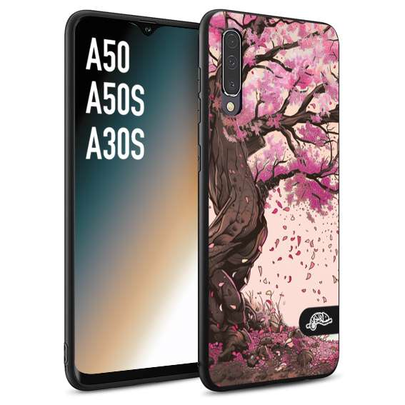 CUSTOMIZZA - Custodia cover nera morbida in tpu compatibile per Samsung A50 - A50S - A30S giapponese colori morbidi fiori di ciliegio rosa disegnata