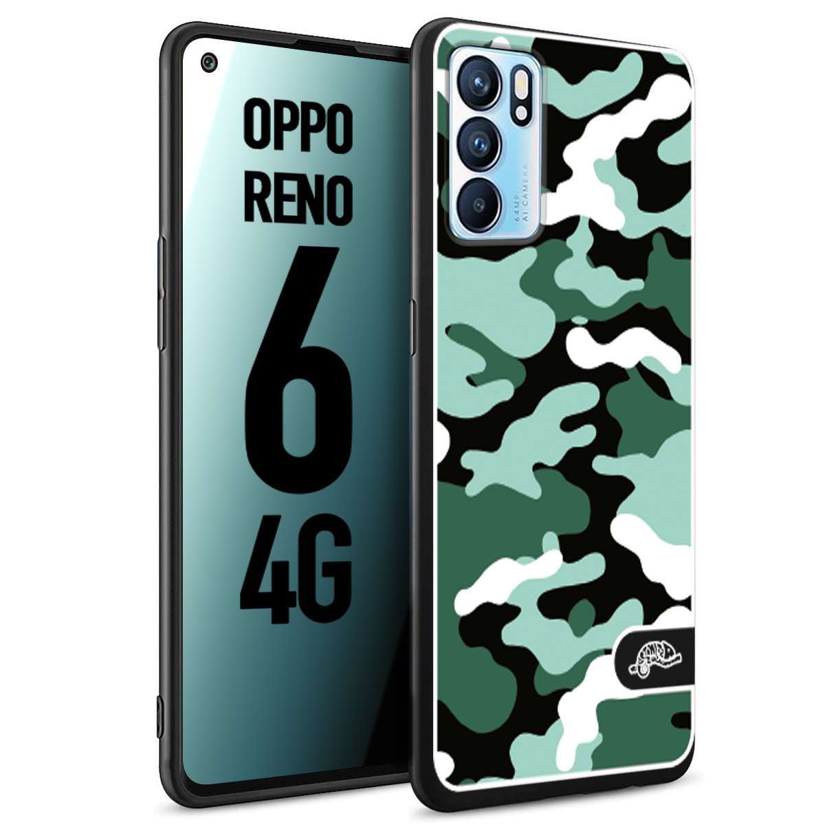 CUSTOMIZZA - Custodia cover nera morbida in tpu compatibile per Oppo Reno 6 4G camouflage mimetico militare verde green