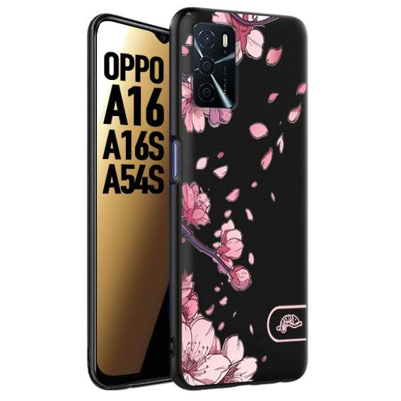 CUSTOMIZZA - Custodia cover nera morbida in tpu compatibile per Oppo A16 - A16S - A54S giapponese fiori di ciliegio in fiore a rilievo disegnata tattoo