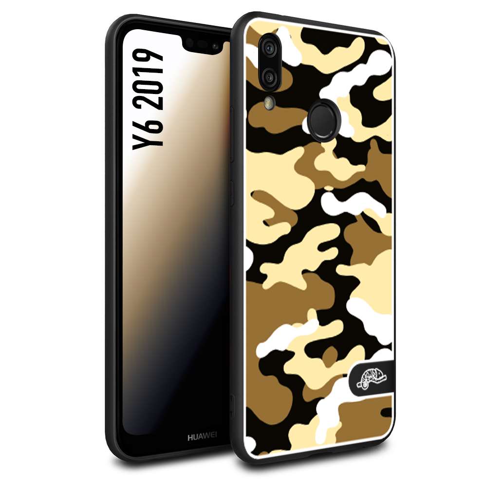 CUSTOMIZZA - Custodia cover nera morbida in tpu compatibile per Huawei Y6 2019 camouflage mimetico militare giallo desert brown