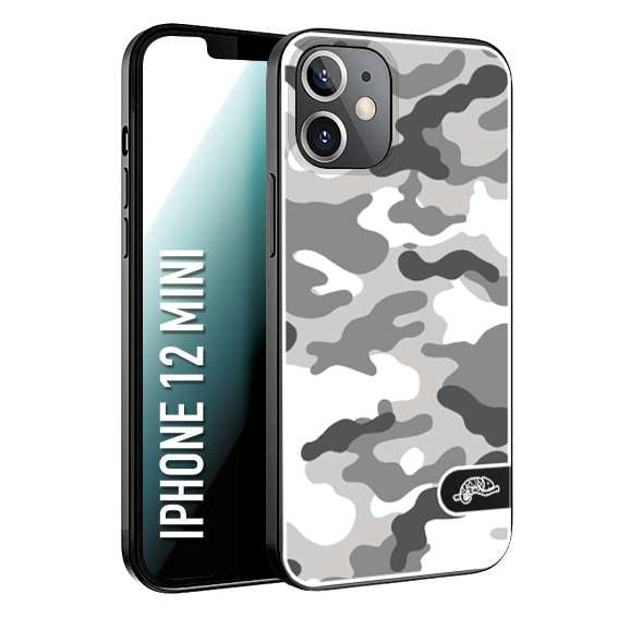 CUSTOMIZZA - Custodia cover nera morbida in tpu compatibile per iPhone 12 MINI camouflage mimetico militare bianco white