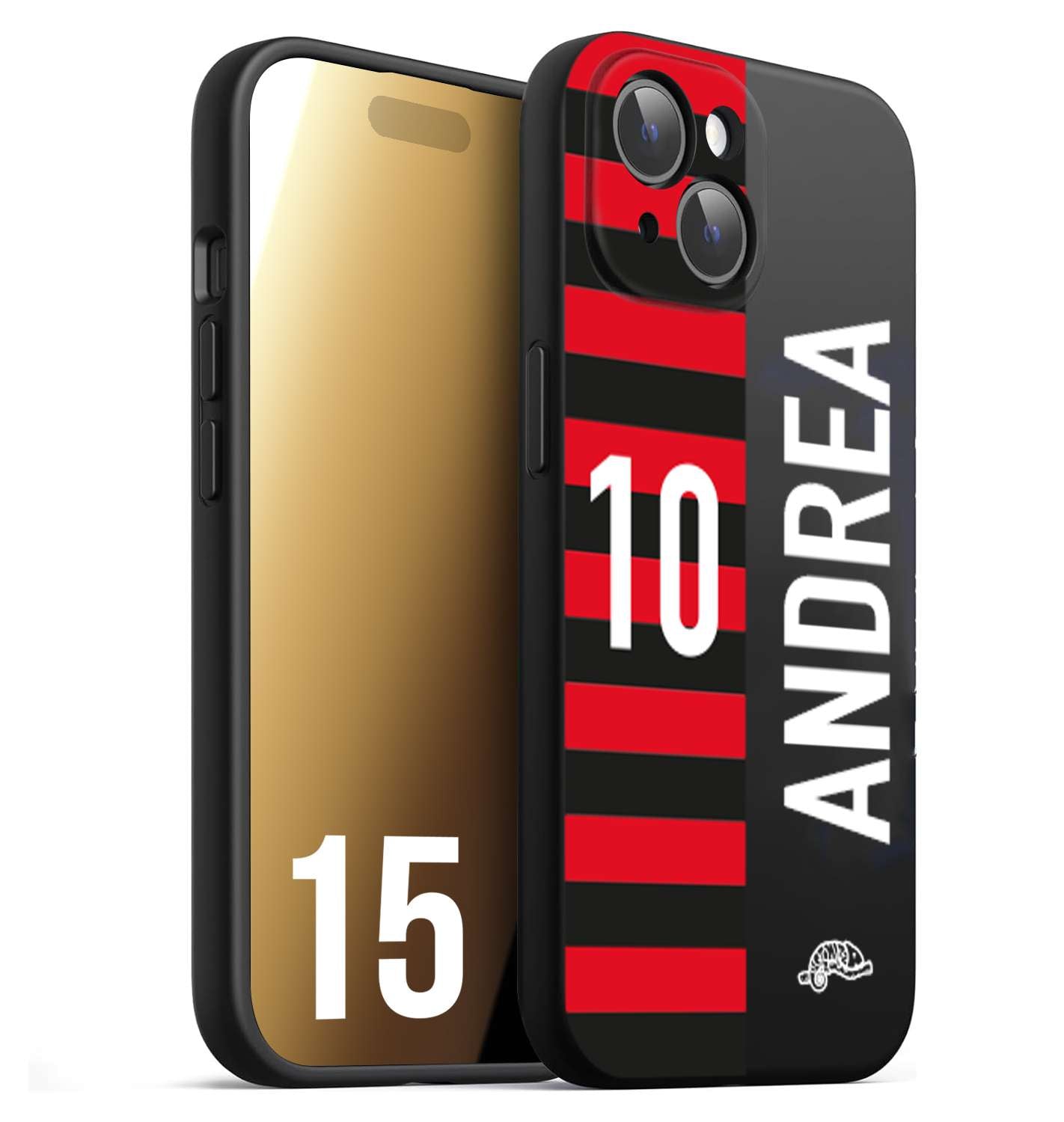 CUSTOMIZZA - Custodia cover nera morbida in tpu compatibile per iPhone 15 personalizzata calcio football nome e numero calciatori rossonera