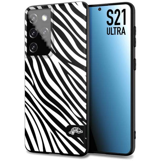 CUSTOMIZZA - Custodia cover nera morbida in tpu compatibile per Samsung S21 ULTRA zebrata maculata a rilievo soft touch donna bianca