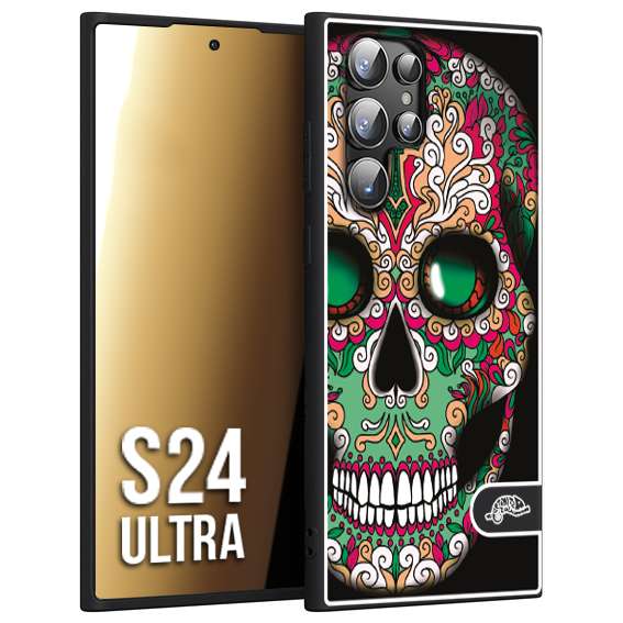 CUSTOMIZZA - Custodia cover nera morbida in tpu compatibile per Samsung S24 ULTRA teschio messicano Mexican skull verde fucsia