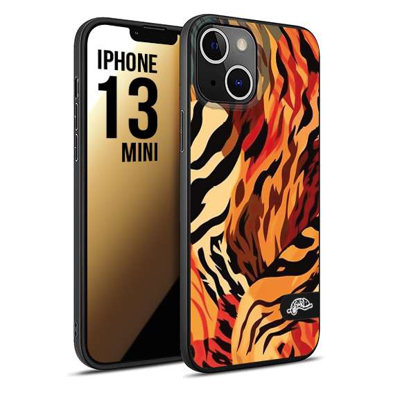 CUSTOMIZZA - Custodia cover nera morbida in tpu compatibile per iPhone 13 MINI leopardato maculato tigrato tiger colorata gialla rossa arancio