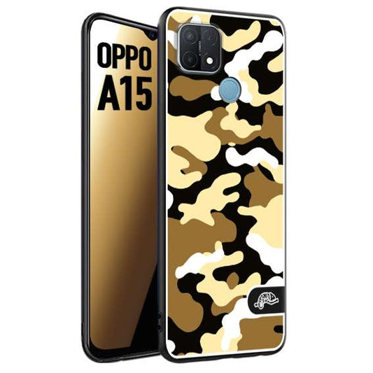 CUSTOMIZZA - Custodia cover nera morbida in tpu compatibile per Oppo A15 camouflage mimetico militare giallo desert brown