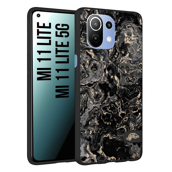 CUSTOMIZZA - Custodia cover nera morbida in tpu compatibile per Xiaomi Mi 11 Lite / Mi 11 Lite 5G effetto marmo marble nero black venature dorato pietra