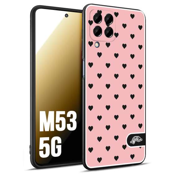 CUSTOMIZZA - Custodia cover nera morbida in tpu compatibile per Samsung M53 5G cuori pois rosa donna pin up vintage