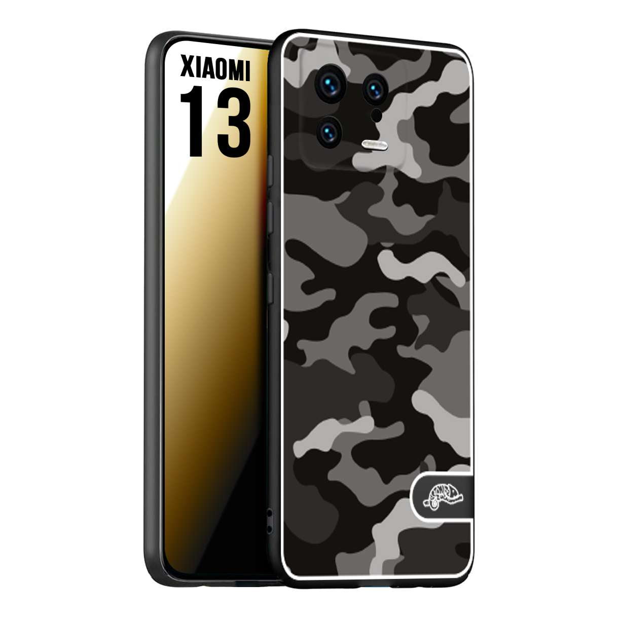 CUSTOMIZZA - Custodia cover nera morbida in tpu compatibile per Xiaomi 13 camouflage mimetico militare nero black grigio