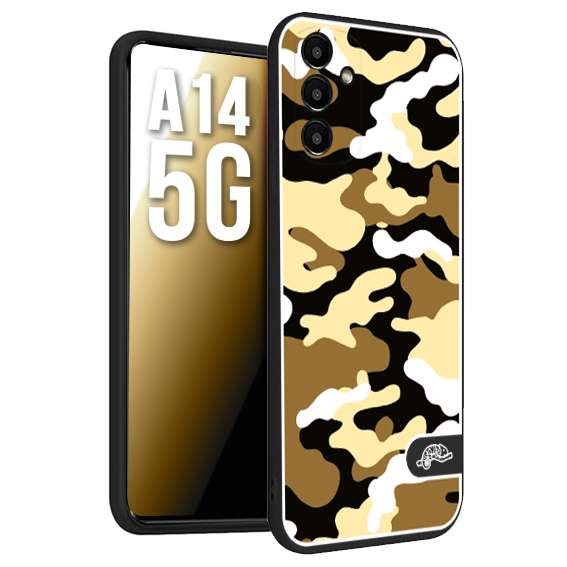 CUSTOMIZZA - Custodia cover nera morbida in tpu compatibile per Samsung A14 5G camouflage mimetico militare giallo desert brown