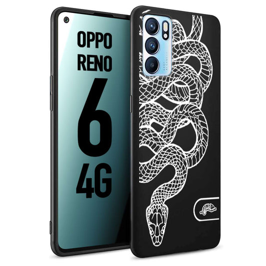 CUSTOMIZZA - Custodia cover nera morbida in tpu compatibile per Oppo Reno 6 4G serpente snake bianco a rilievo disegnato tattoo tatuaggio