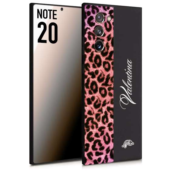 CUSTOMIZZA - Custodia cover nera morbida in tpu compatibile per Samsung NOTE 20 leopardato rosa fucsia personalizzata nome iniziali