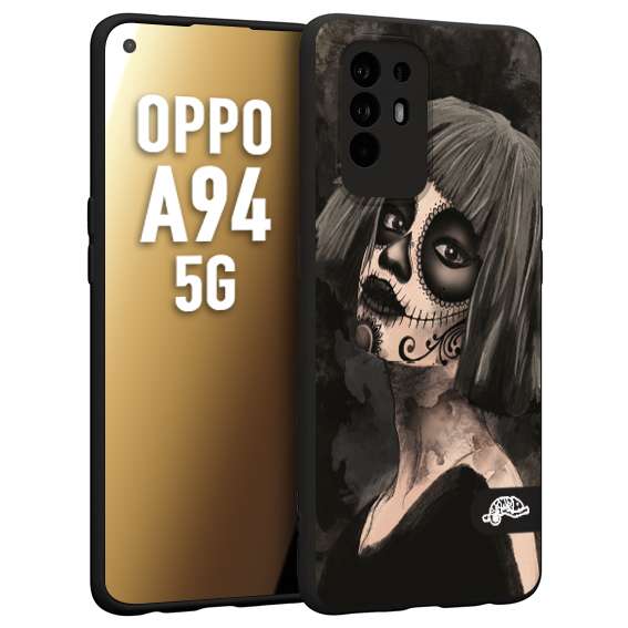 CUSTOMIZZA - Custodia cover nera morbida in tpu compatibile per Oppo A94 5G chicana messicana dea de la muerte donna santa tattoo disegnata