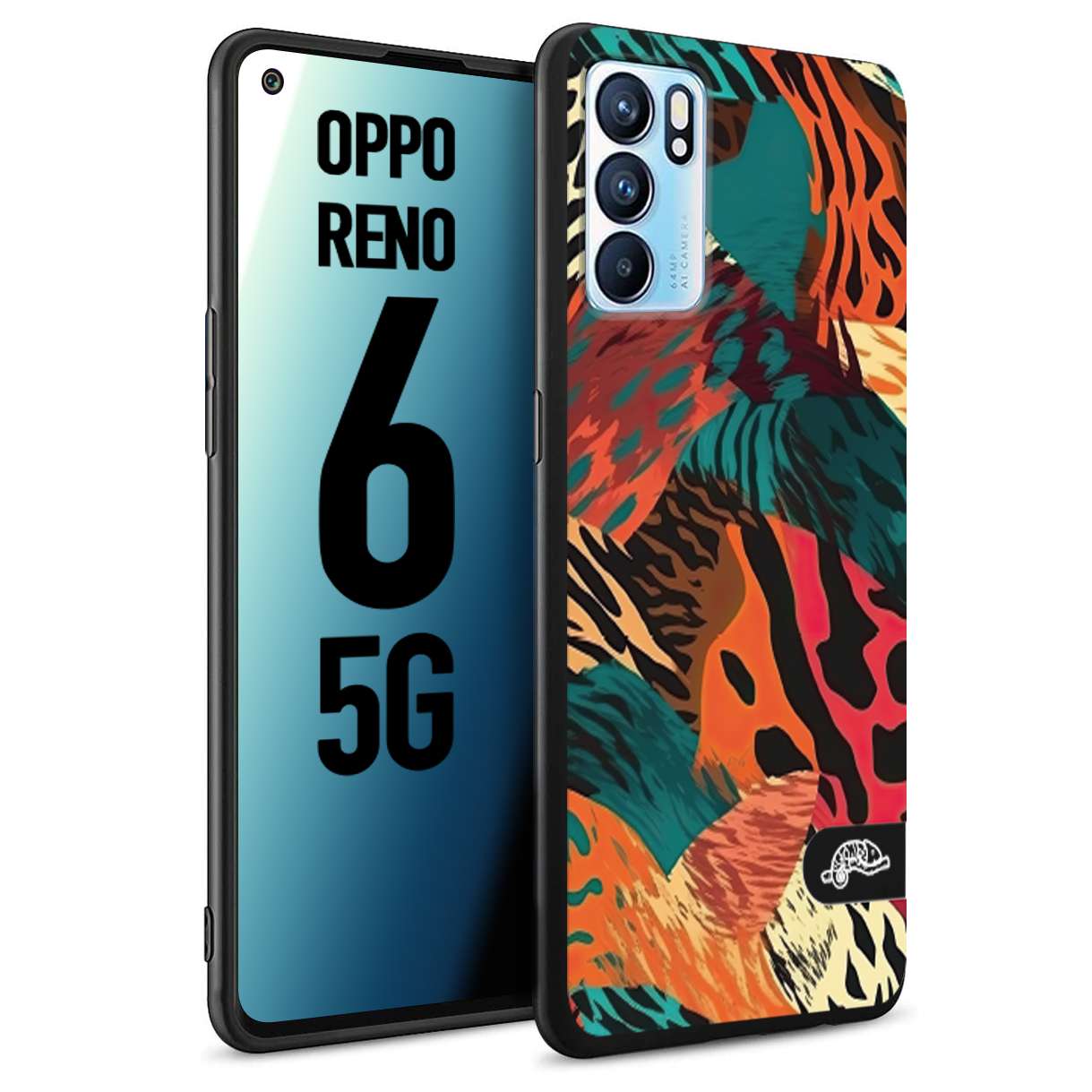 CUSTOMIZZA - Custodia cover nera morbida in tpu compatibile per Oppo Reno 6 5G leopardato tigrato tiger colorata summer arancio verde fucsia