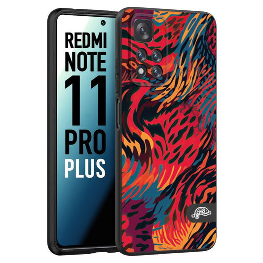 CUSTOMIZZA - Custodia cover nera morbida in tpu compatibile per Xiaomi Redmi Note 11 PRO PLUS leopardato maculato tigrato colorata fiamme rossa blu arancione