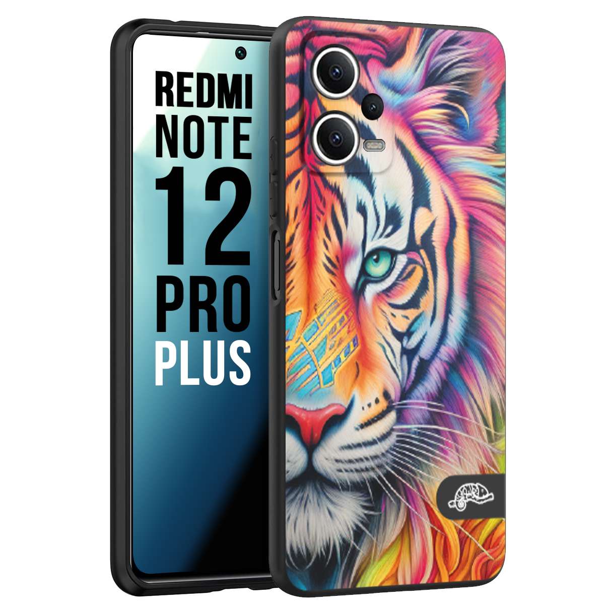 CUSTOMIZZA - Custodia cover nera morbida in tpu compatibile per Xiaomi Redmi Note 12 PRO PLUS animali color tigre tiger viso colori vibranti disegnato schizzo