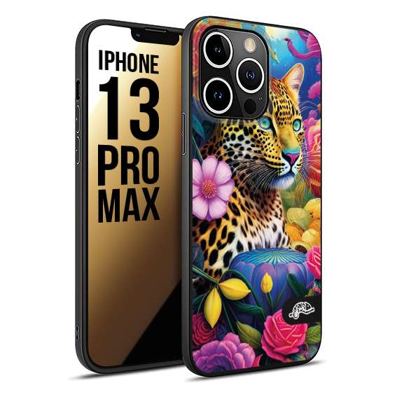 CUSTOMIZZA - Custodia cover nera morbida in tpu compatibile per iPhone 13 PRO MAX fiori astratti donna flower fantasia leopardo ghepardo animali colorati