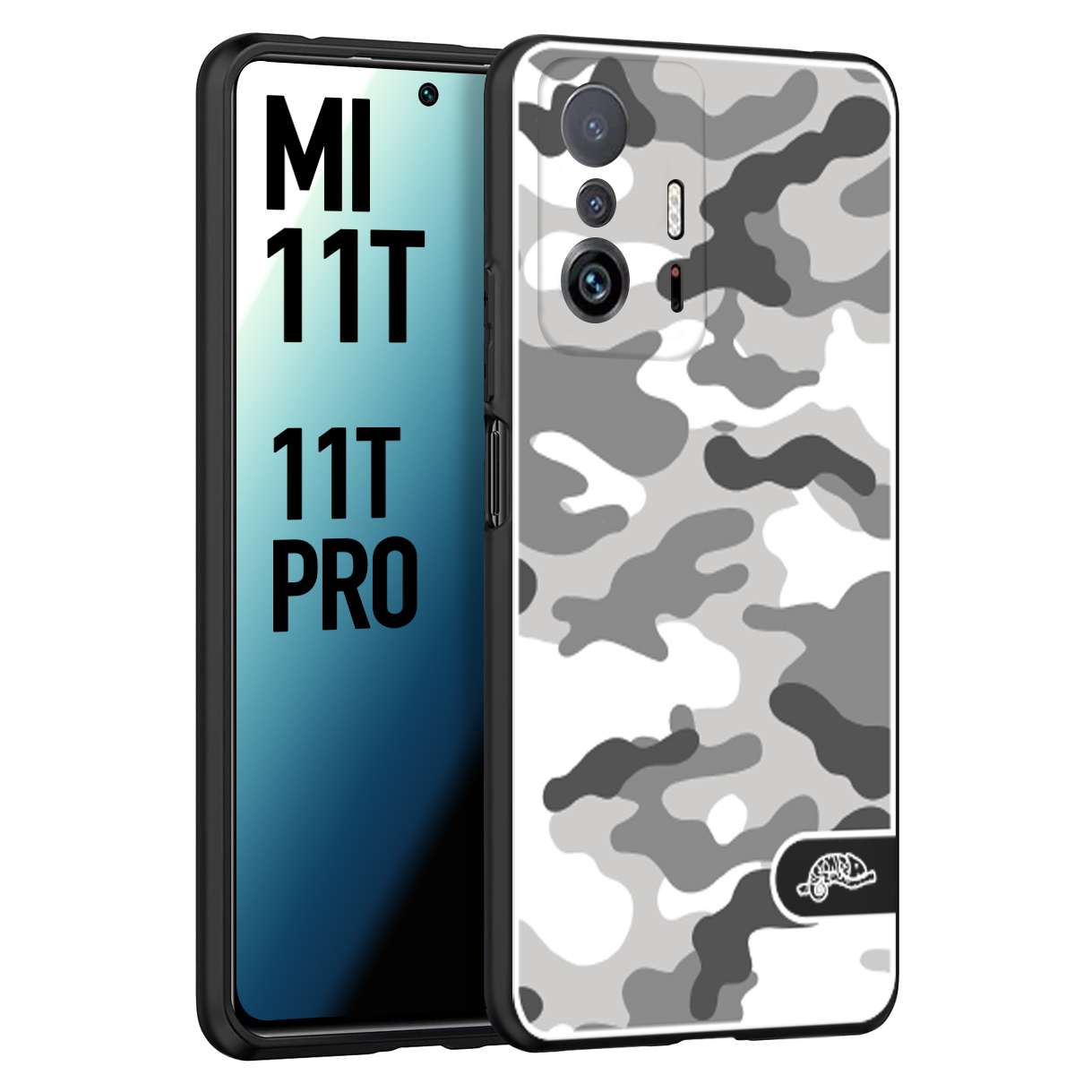 CUSTOMIZZA - Custodia cover nera morbida in tpu compatibile per Xiaomi Mi 11T - Mi 11T PRO camouflage mimetico militare bianco white