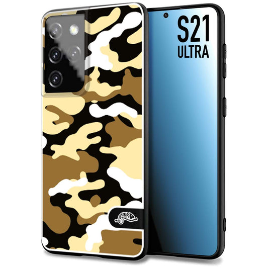 CUSTOMIZZA - Custodia cover nera morbida in tpu compatibile per Samsung S21 ULTRA camouflage mimetico militare giallo desert brown