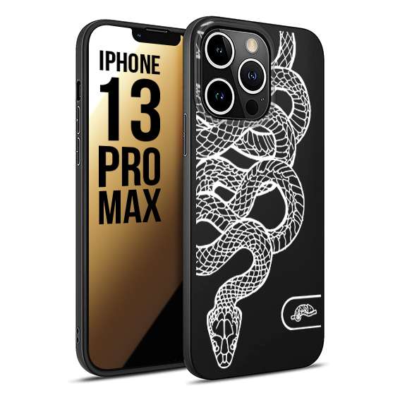 CUSTOMIZZA - Custodia cover nera morbida in tpu compatibile per iPhone 13 PRO MAX serpente snake bianco a rilievo disegnato tattoo tatuaggio