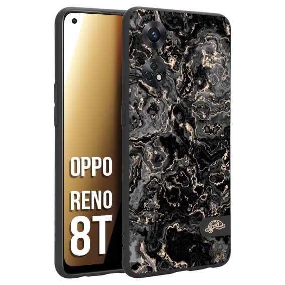 CUSTOMIZZA - Custodia cover nera morbida in tpu compatibile per Oppo Reno 8T effetto marmo marble nero black venature dorato pietra