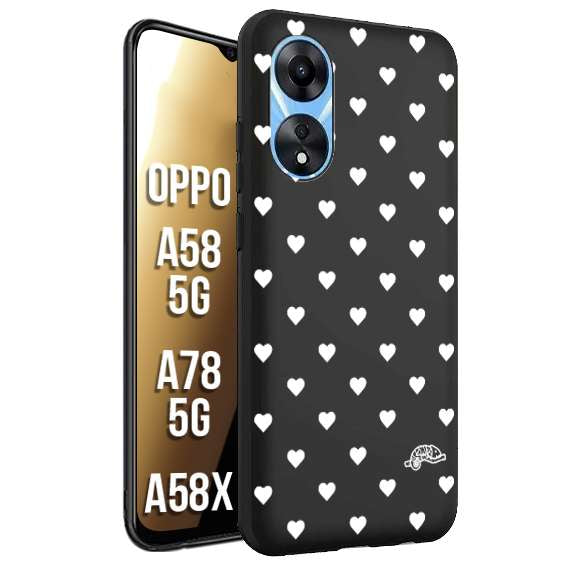 CUSTOMIZZA - Custodia cover nera morbida in tpu compatibile per Oppo A58 5G - A78 5G - A58X cuori pois bianchi donna pin up vintage