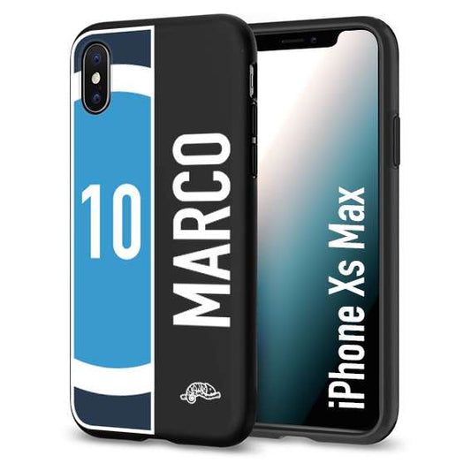 CUSTOMIZZA - Custodia cover nera morbida in tpu compatibile per iPhone Xs Max personalizzata calcio football nome e numero calciatori biancoazzurri bianco celesti