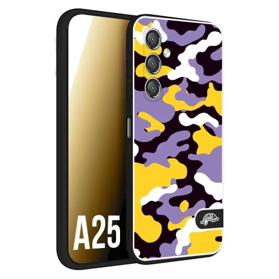 CUSTOMIZZA - Custodia cover nera morbida in tpu compatibile per Samsung A25 camouflage mimetico militare viola lilla giallo