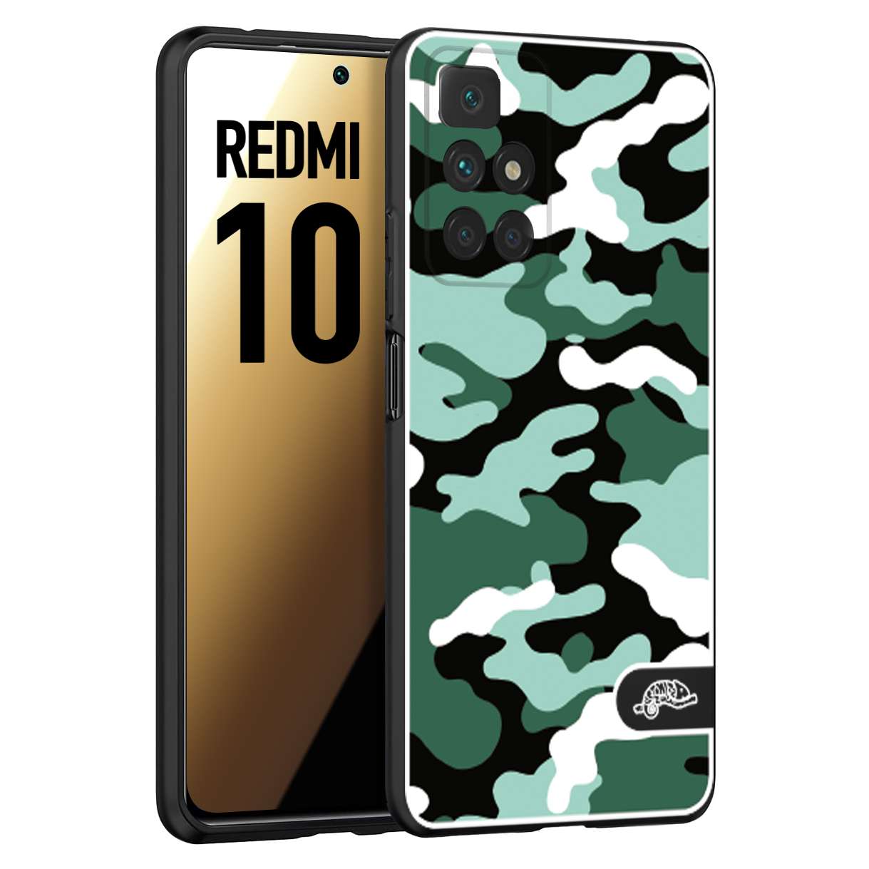 CUSTOMIZZA - Custodia cover nera morbida in tpu compatibile per Xiaomi Redmi 10 camouflage mimetico militare verde green