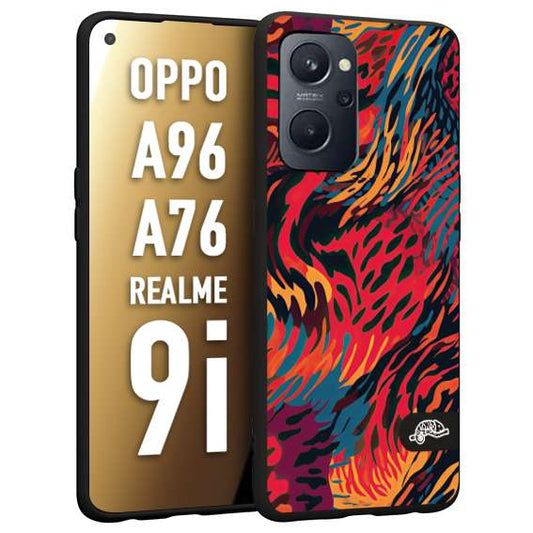 CUSTOMIZZA - Custodia cover nera morbida in tpu compatibile per Oppo Realme 9i - A96 - A76 leopardato maculato tigrato colorata fiamme rossa blu arancione