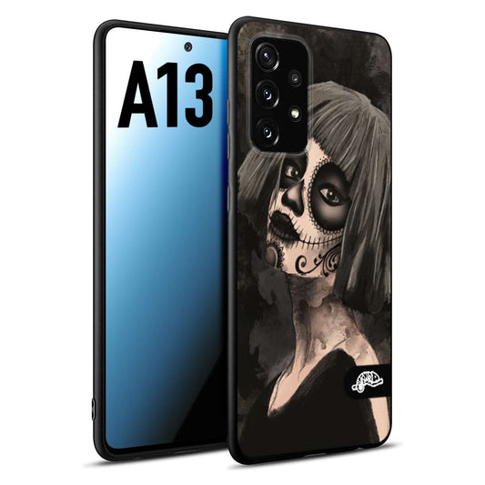 CUSTOMIZZA - Custodia cover nera morbida in tpu compatibile per Samsung A13 chicana messicana dea de la muerte donna santa tattoo disegnata