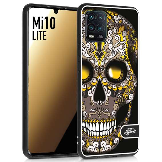 CUSTOMIZZA - Custodia cover nera morbida in tpu compatibile per Xiaomi Mi 10 LITE teschio messicano Mexican skull nero giallo