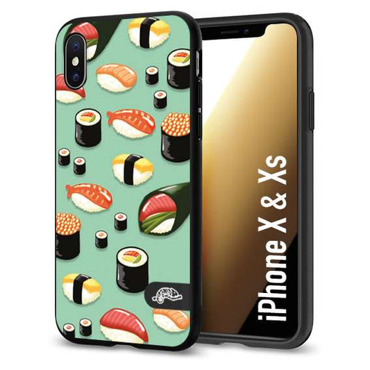 CUSTOMIZZA - Custodia cover nera morbida in tpu compatibile per iPhone X - Xs sushi disegni giapponese nighiri acquamarina verde