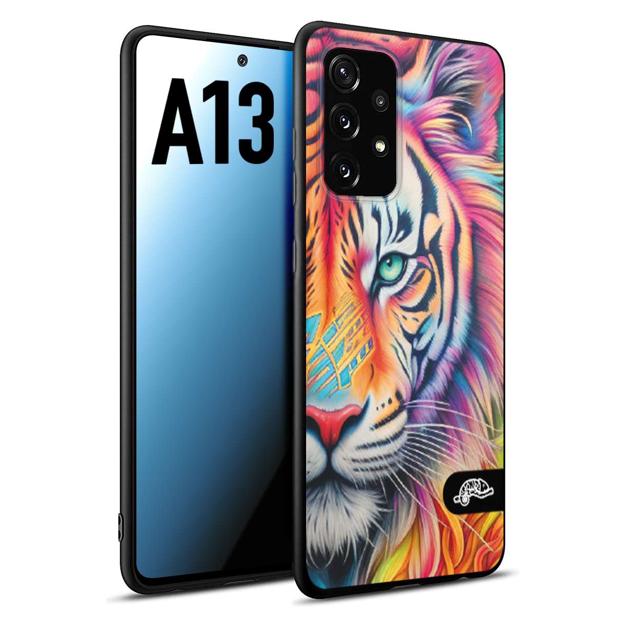 CUSTOMIZZA - Custodia cover nera morbida in tpu compatibile per Samsung A13 animali color tigre tiger viso colori vibranti disegnato schizzo