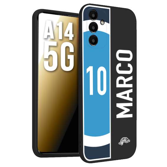 CUSTOMIZZA - Custodia cover nera morbida in tpu compatibile per Samsung A14 5G personalizzata calcio football nome e numero calciatori biancoazzurri bianco celesti