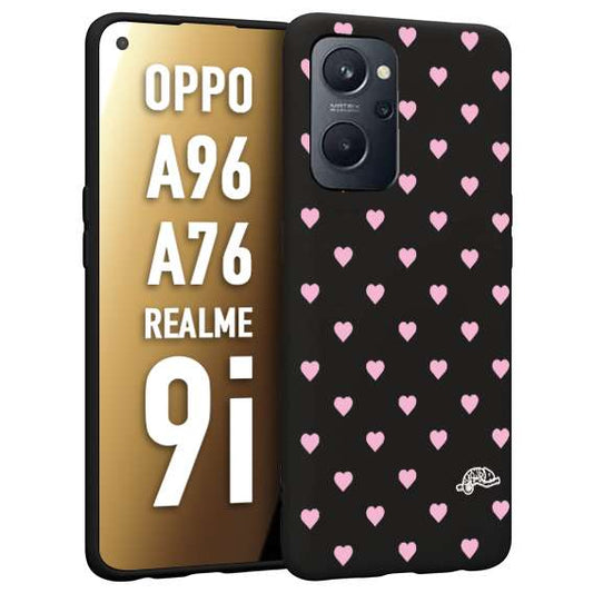 CUSTOMIZZA - Custodia cover nera morbida in tpu compatibile per Oppo Realme 9i - A96 - A76 cuori pois rosa su nero donna pin up vintage