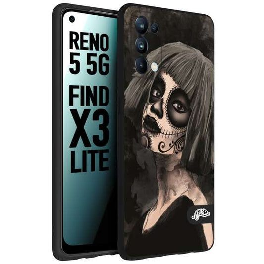 CUSTOMIZZA - Custodia cover nera morbida in tpu compatibile per Oppo Reno 5 5G chicana messicana dea de la muerte donna santa tattoo disegnata