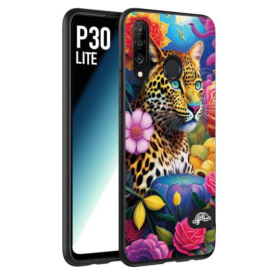 CUSTOMIZZA - Custodia cover nera morbida in tpu compatibile per Huawei P30 LITE fiori astratti donna flower fantasia leopardo ghepardo animali colorati