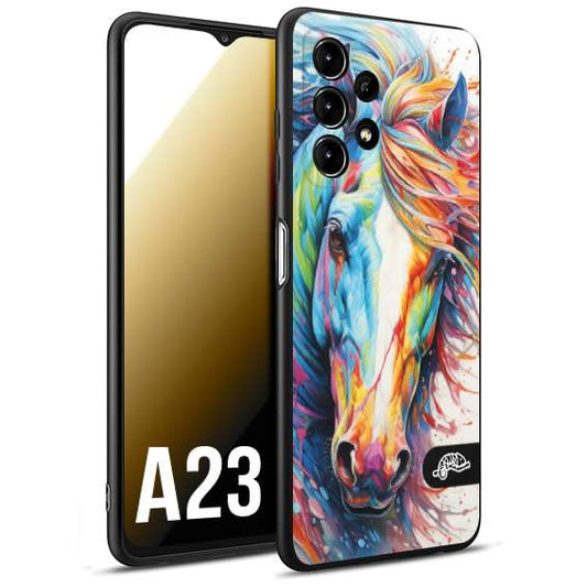 CUSTOMIZZA - Custodia cover nera morbida in tpu compatibile per Samsung A23 animali color cavallo horse viso colori vibranti disegnato schizzo