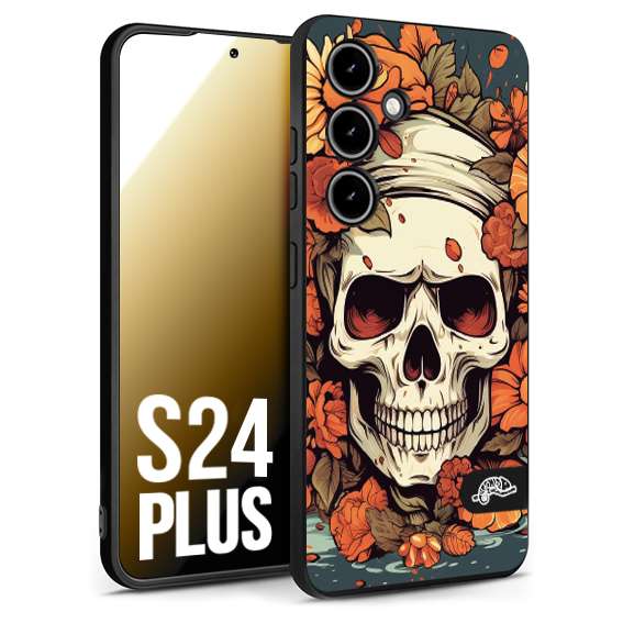 CUSTOMIZZA - Custodia cover nera morbida in tpu compatibile per Samsung S24 PLUS teschio skull flowers fiori tattoo disegnato alta definizione