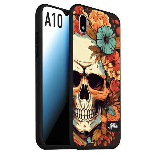 CUSTOMIZZA - Custodia cover nera morbida in tpu compatibile per Samsung A10 teschio skull flowers fiori autunnali arancio celeste tattoo