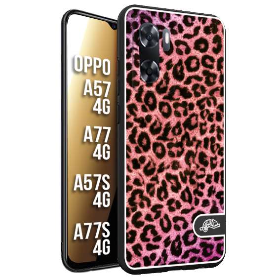 CUSTOMIZZA - Custodia cover nera morbida in tpu compatibile per Oppo A57 - A77 - A57S - A77S (4G) leopardato maculato donna rosa leopard