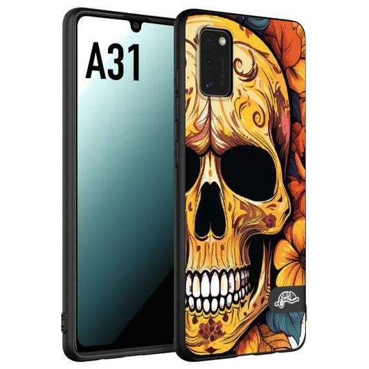 CUSTOMIZZA - Custodia cover nera morbida in tpu compatibile per Samsung A31 teschio messicano colorato dorato fiori autunnali disegnato