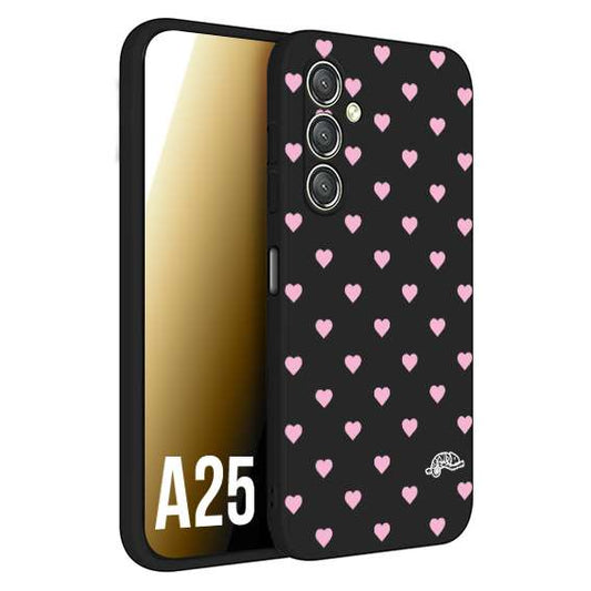 CUSTOMIZZA - Custodia cover nera morbida in tpu compatibile per Samsung A25 cuori pois rosa su nero donna pin up vintage