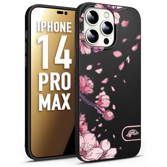 CUSTOMIZZA - Custodia cover nera morbida in tpu compatibile per iPhone 14 PRO MAX giapponese fiori di ciliegio in fiore a rilievo disegnata tattoo