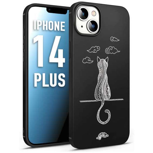 CUSTOMIZZA - Custodia cover nera morbida in tpu compatibile per iPhone 14 PLUS gatto mandala stilizzato gattino a rilievo soft touch donna bianca