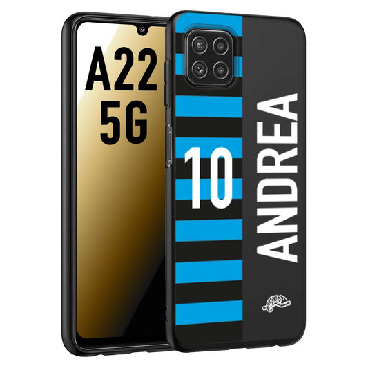 CUSTOMIZZA - Custodia cover nera morbida in tpu compatibile per Samsung A22 5G personalizzata calcio football nome e numero calciatori nerazzurra