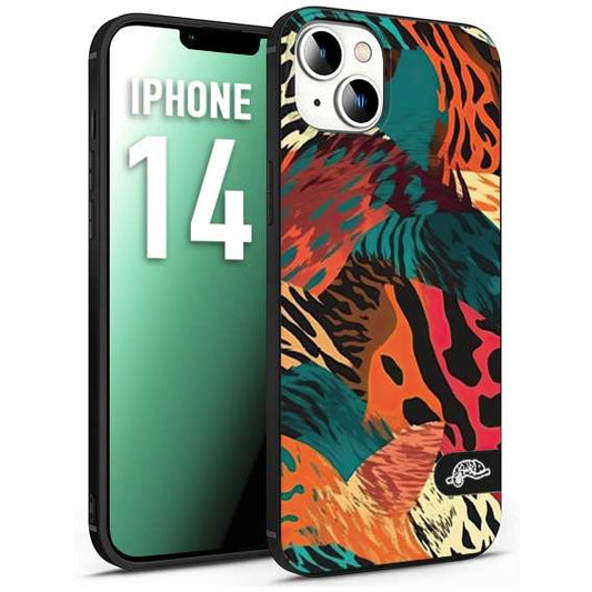 CUSTOMIZZA - Custodia cover nera morbida in tpu compatibile per iPhone 14 leopardato tigrato tiger colorata summer arancio verde fucsia